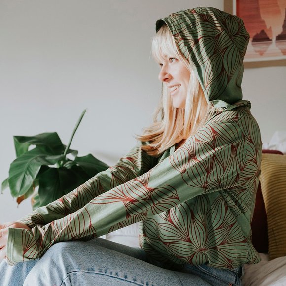 Elfarrow ✧Route✧ Green Cotton Crop Hoodie - Picture 4 of 10